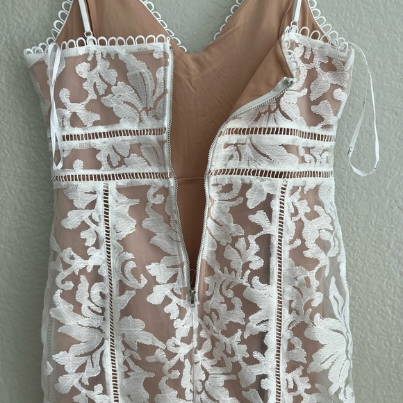 Alluring Love White and Beige Lace Trumpet Hem Midi Dress - Picture 11 of 13